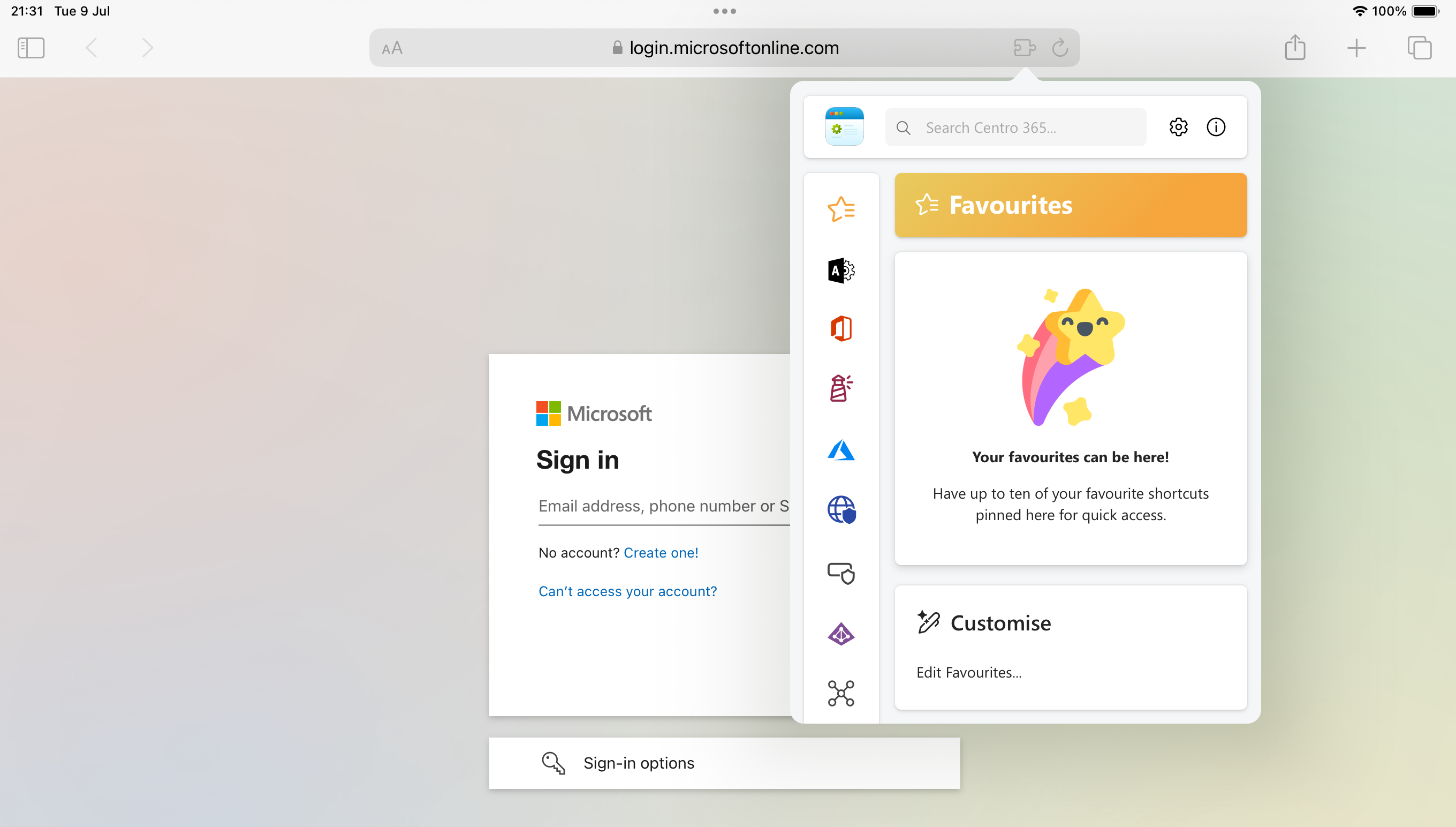 A screenshot of Safari on iPad, showing Centro 365's Favourites.